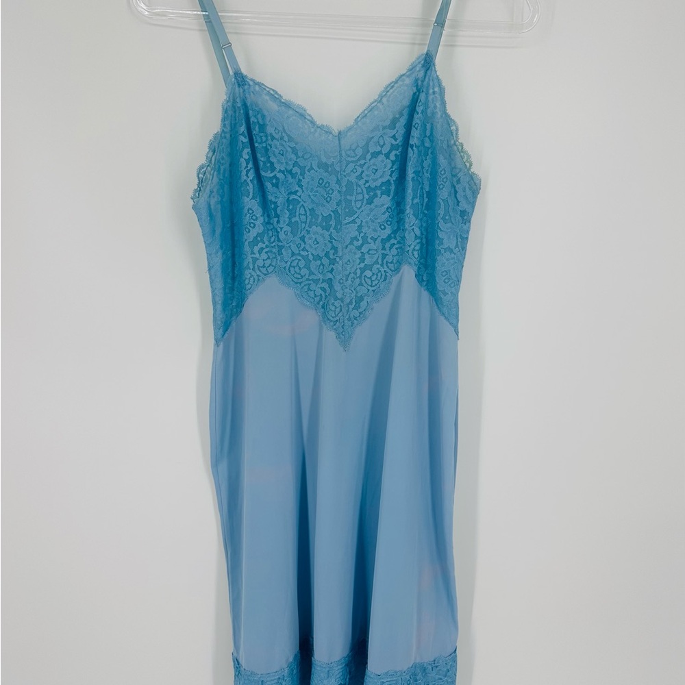 Vintage Full Slip Dress Blue Womens Size 34 Lace Nylon Boudoir Flirty Sexy - Picture 5 of 14